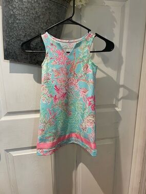 Pappagallo Aqua and Pink Floral Sleeveless Shift Dress